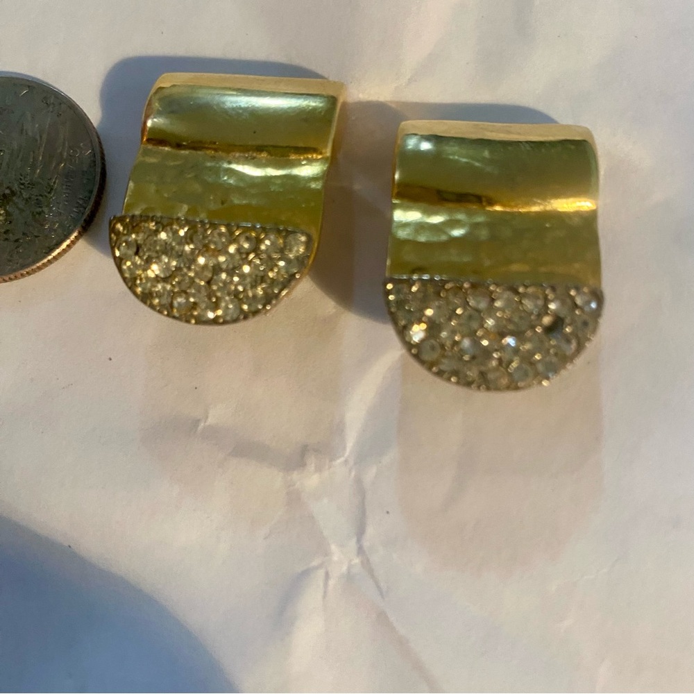 Hell Yeah! Rhinestone Slam Gold Clip-On Earrings
